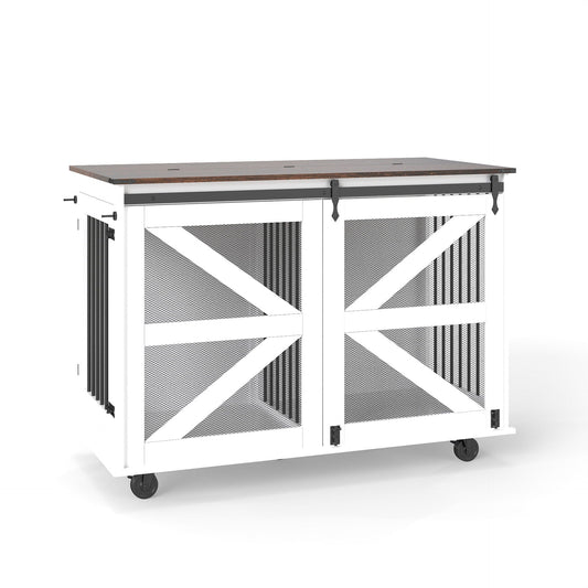 Mobile Dog Crate with Flip Top Feeding Door, Dual Access & 5 Caster System