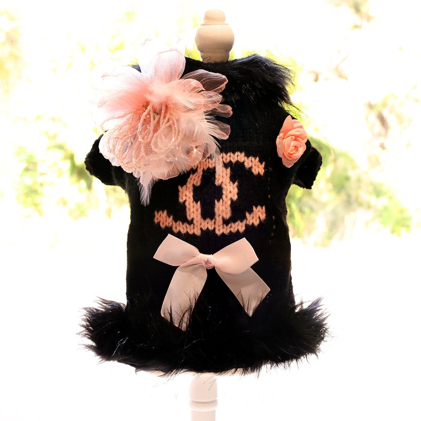 Elegant Bow Knit Dog Sweater Dress