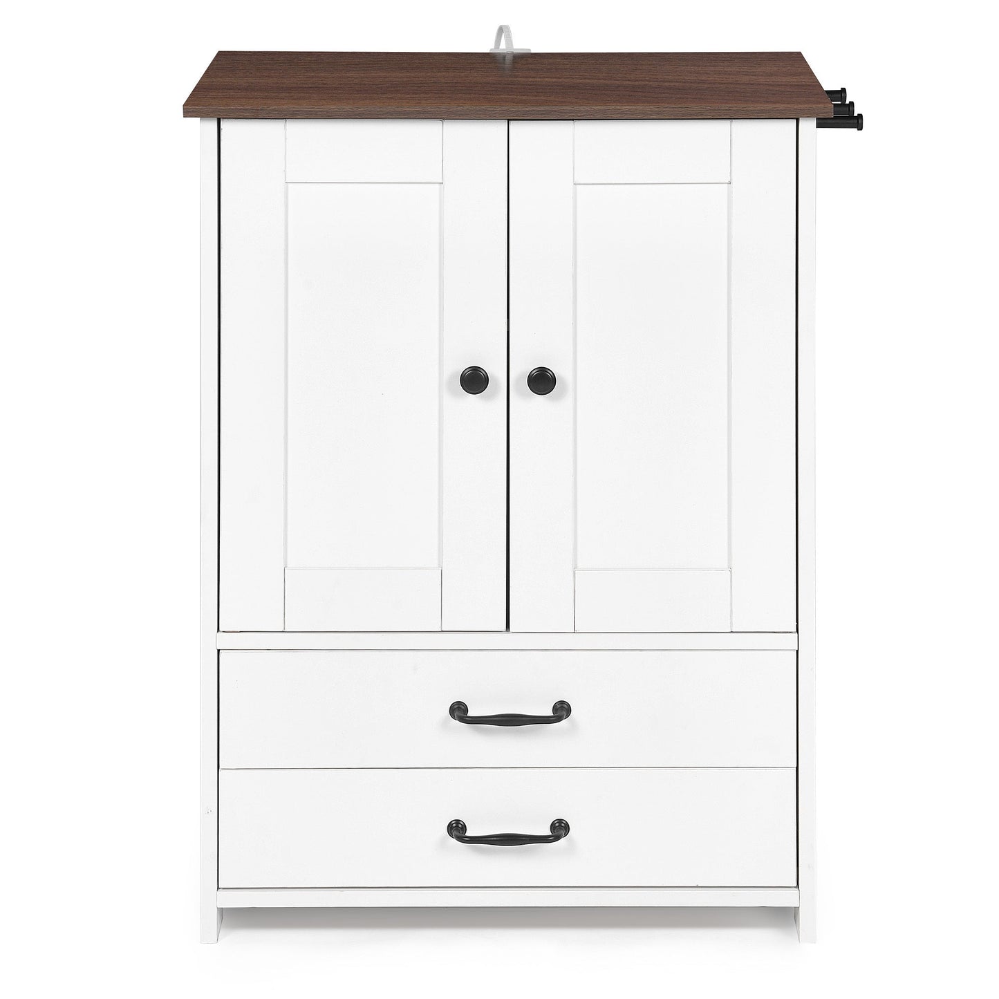 Dog Feeding Station Double Door Locker with 2 Adjustable Dog Bowls White