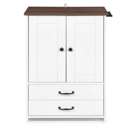 Dog Feeding Station Double Door Locker with 2 Adjustable Dog Bowls White