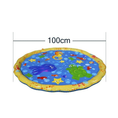 150cm Pet Play Water Spray Splash Mat Inflatable Sprinkler Cushion Pads Outdoor Garden Fountain Toy Tub Swimming Pool for Kids And Dog Portable Inflatable Water Toy Paddling Pools for Pets Inflatable Splash Sprinkler Pad
