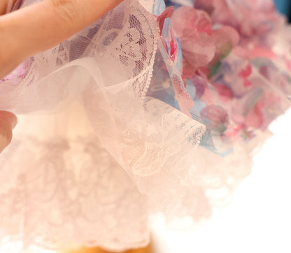 Handmade Pastel Floral Pet Dress with Pearl Collar & Lace Tutu - Party Outfit