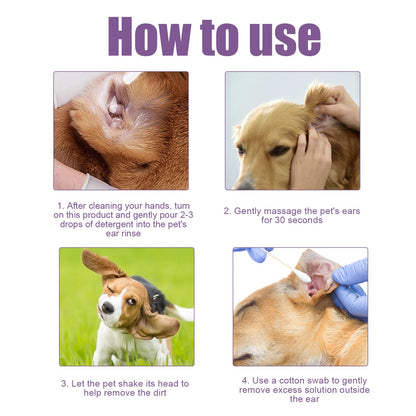 Pet Ear Cleaner, Cats And Dogs Relieves Ear Canal Odors Cleaning Earwax Ear Wash Drops