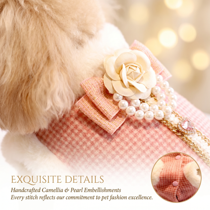 Pink Tweed Pearl Dog Coat Vest with Faux Fur Trim