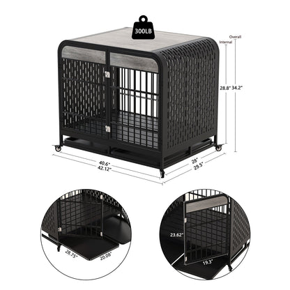 Heavy Duty Wooden Dog Crate Furniture 42 Inch Grey Table for Large Dogs