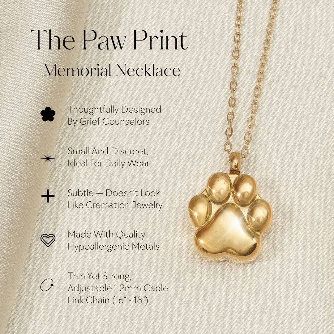 Paw Print - Cremation Necklace for Dog & Pet Ashes - Gold