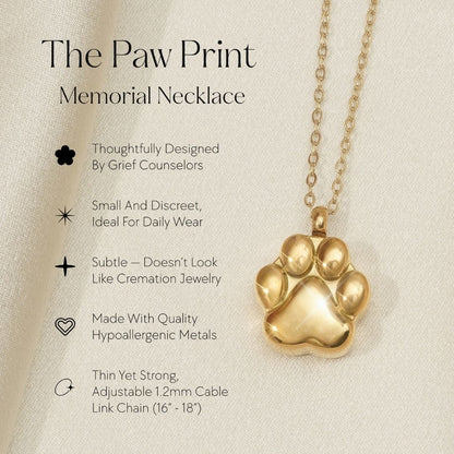 Paw Print - Cremation Necklace for Dog & Pet Ashes - Gold