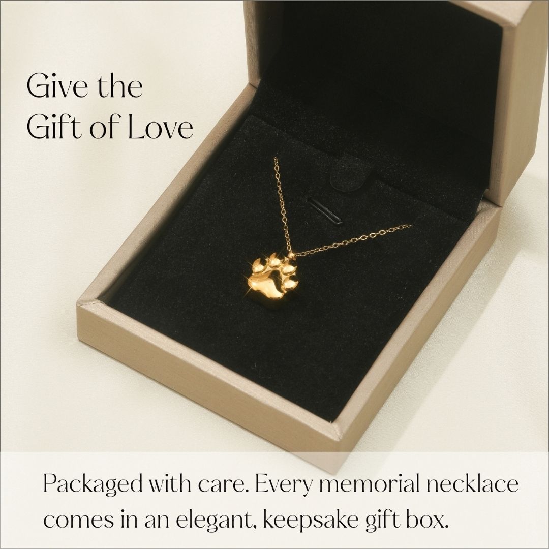Paw Print - Cremation Necklace for Dog & Pet Ashes - Gold