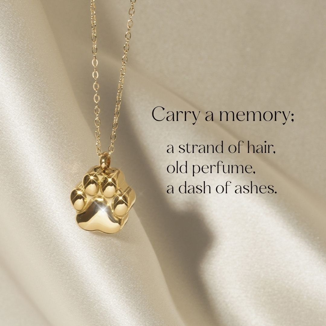 Paw Print - Cremation Necklace for Dog & Pet Ashes - Gold
