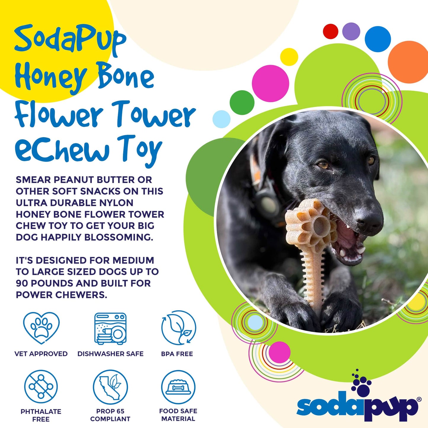Honey Bone Dental Flower Tower - Indestructible Nylon Dog Chew Toy XL | USA