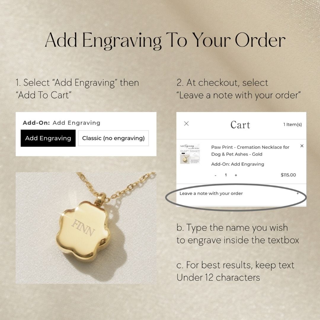 Paw Print - Cremation Necklace for Dog & Pet Ashes - Gold