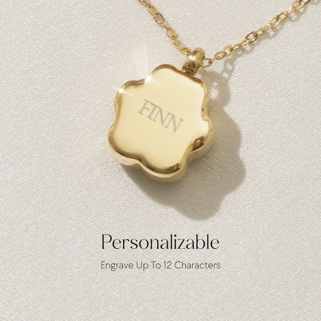 Paw Print - Cremation Necklace for Dog & Pet Ashes - Gold