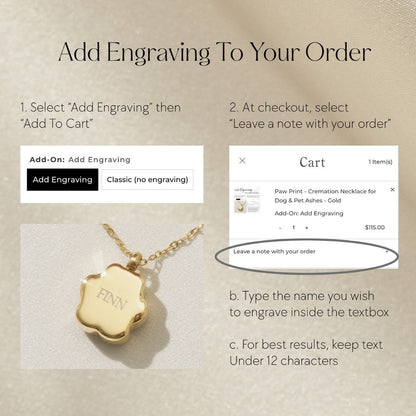 Paw Print - Cremation Necklace for Dog & Pet Ashes - Gold