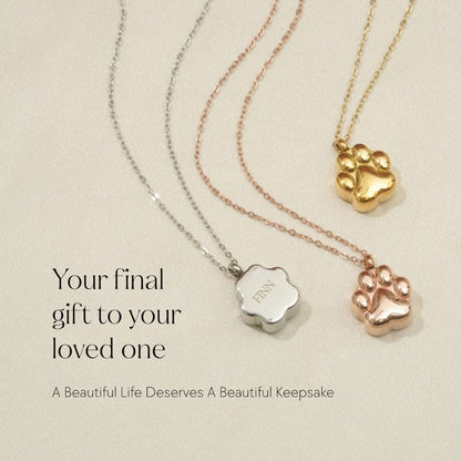 Paw Print - Cremation Necklace for Dog & Pet Ashes - Silver
