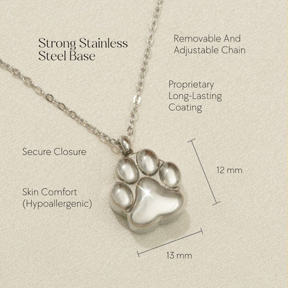 Paw Print - Cremation Necklace for Dog & Pet Ashes - Silver