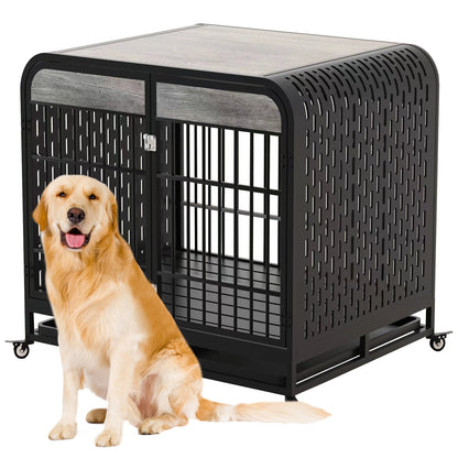 Heavy Duty Wooden Dog Crate Furniture 42 Inch Grey Table for Large Dogs