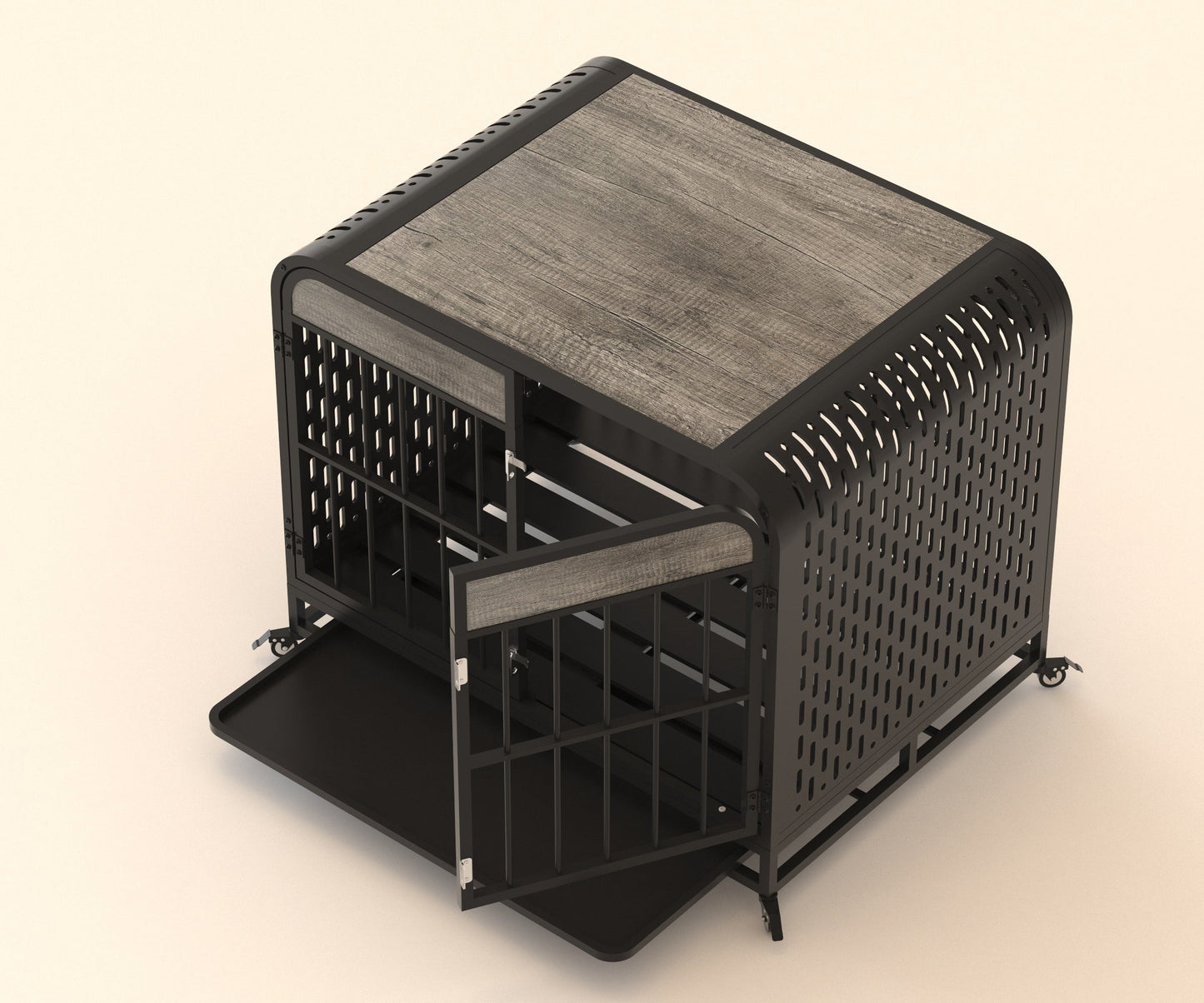 Heavy Duty Wooden Dog Crate Furniture Table 33 Inch Grey - Stylish and Durable Pet Solution