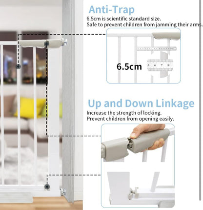 Qmon Baby Gate for Stairs, Auto Close Safety Baby Gates, Extra Tall and Wide Child Gate, Easy Walk Thru Durability Dog Gates for The House, Doorways.