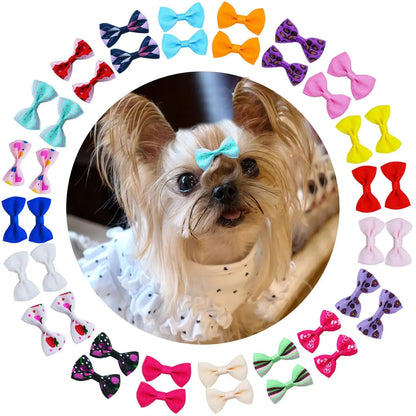 Dog Hair Bows Clips 40PCS Colorful Ribbon Accessories Small Dogs Grooming