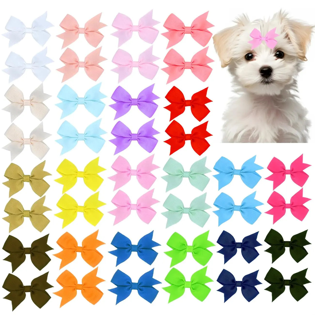 Dog Hair Bows Clips 40PCS Colorful Ribbon Accessories Small Dogs Grooming