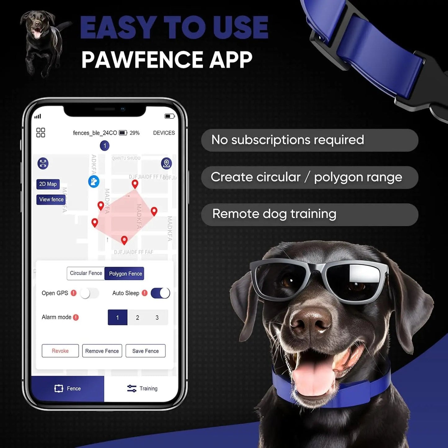 GPS Wireless Dog Fence Smart App Control Training Collar Adjustable Waterproof