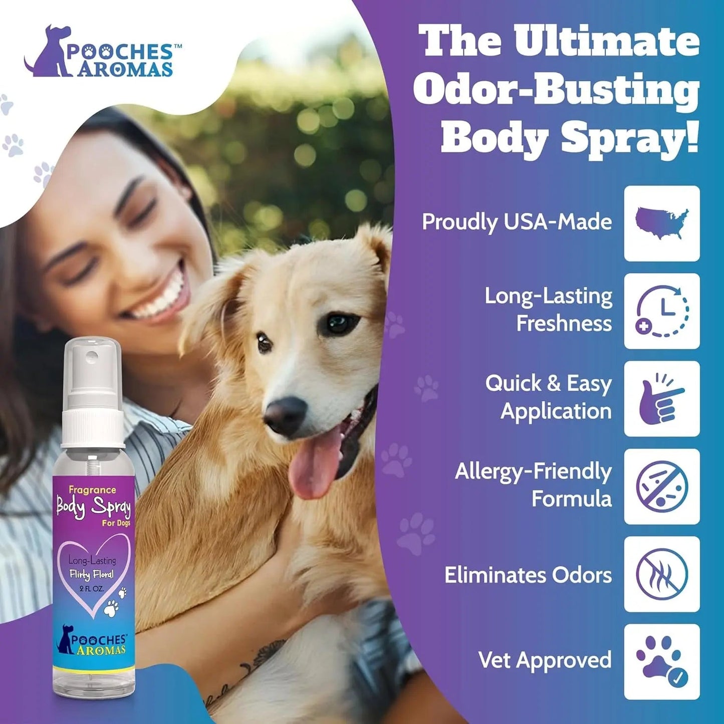 Pooches Aromas Natural Dog Cologne 6-Pack Long-Lasting Grooming Spray 2oz