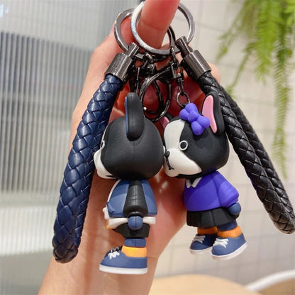 Cartoon French Dog Car Keychain Bulldog Accessories Personality Resin Solid Dog Student Couple Bag Cute Key Chain Pendant Gift