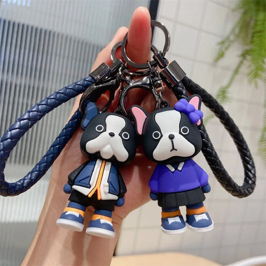 Cartoon French Dog Car Keychain Bulldog Accessories Personality Resin Solid Dog Student Couple Bag Cute Key Chain Pendant Gift