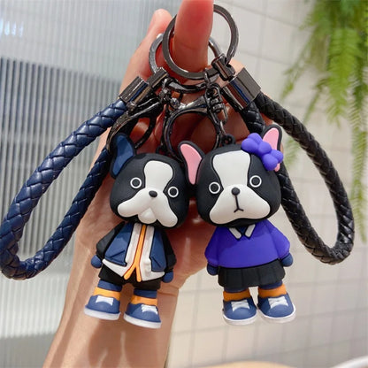 Cartoon French Dog Car Keychain Bulldog Accessories Personality Resin Solid Dog Student Couple Bag Cute Key Chain Pendant Gift