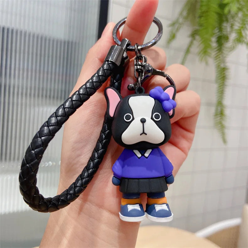 Cartoon French Dog Car Keychain Bulldog Accessories Personality Resin Solid Dog Student Couple Bag Cute Key Chain Pendant Gift