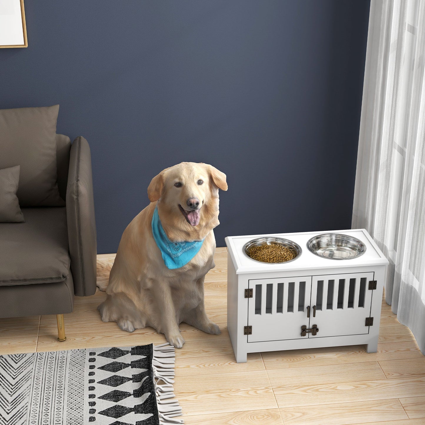 PawHut Large Elevated Dog Bowls with Storage Cabinet