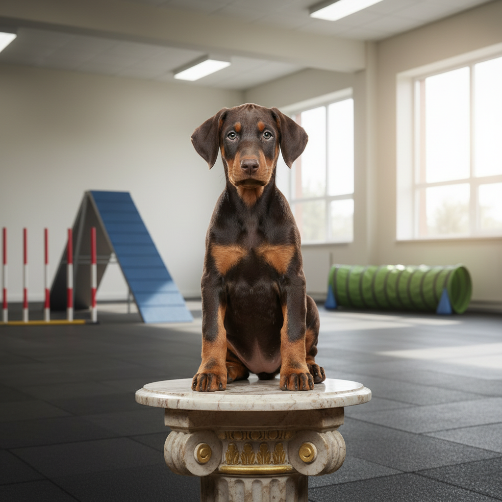 Doberman Puppy in Training Facility