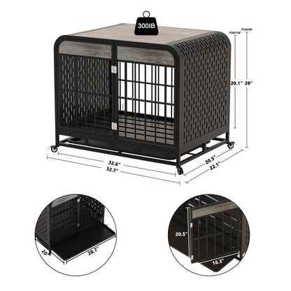 Heavy Duty Wooden Dog Crate Furniture Table 33 Inch Grey - Stylish and Durable Pet Solution