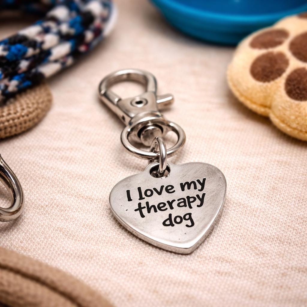 I Love My Therapy Dog Clip On Charm Dog Lover Gift Stainless Steel Engraved Heart Charm Therapy Dog Accessory